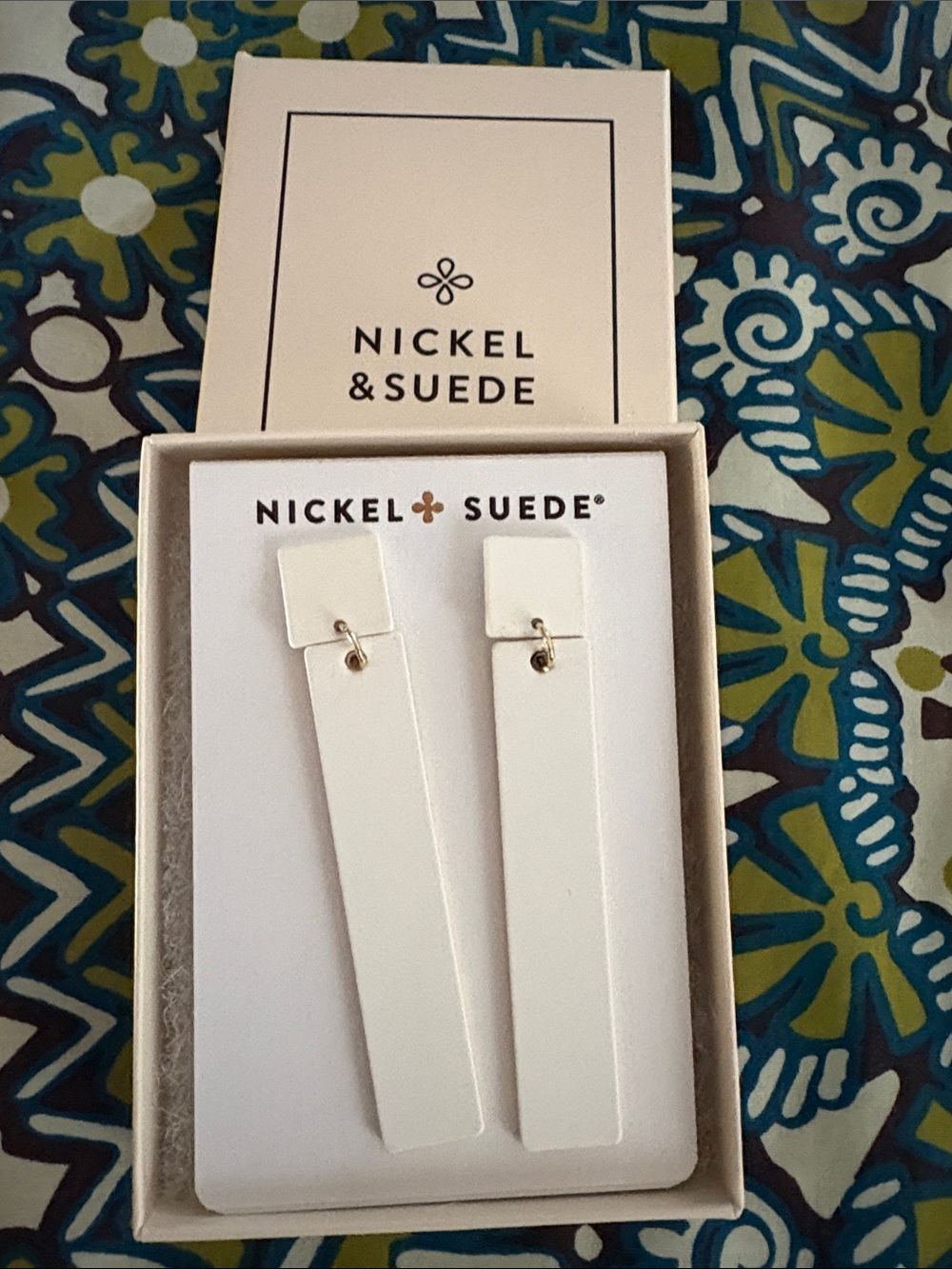 Nickel & Suede White Long Drop Hair Clips